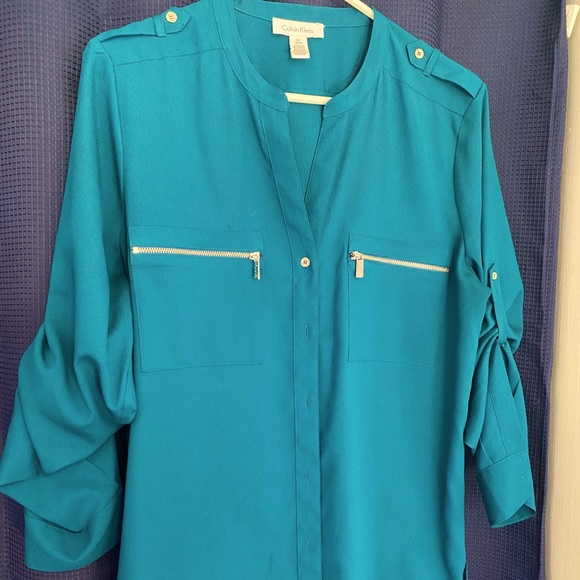 Calvin Klein Button Down Blouse with Zipper Detail - Picture 1 of 6